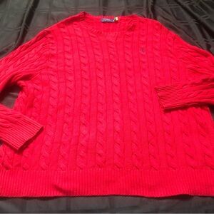 Polo Ralph Lauren Sweater Mens 3XB Red Cable Knit Cotton Crewneck Pullover